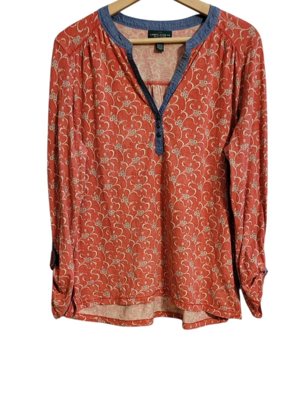 Lauren Ralph Lauren Red Floral Henley Top